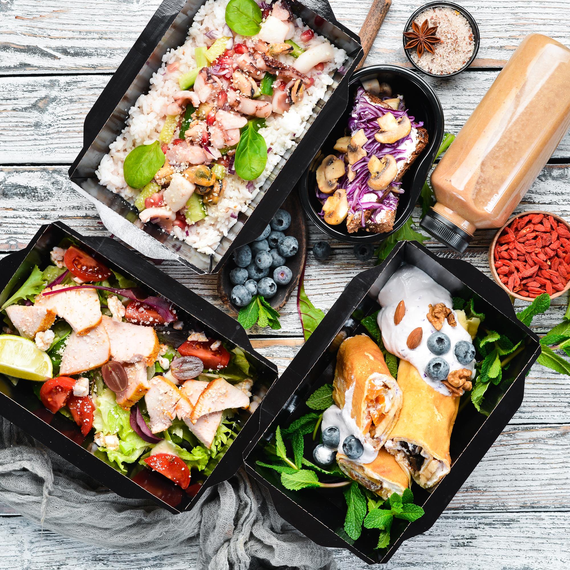 lunch boxes arranged for delivery