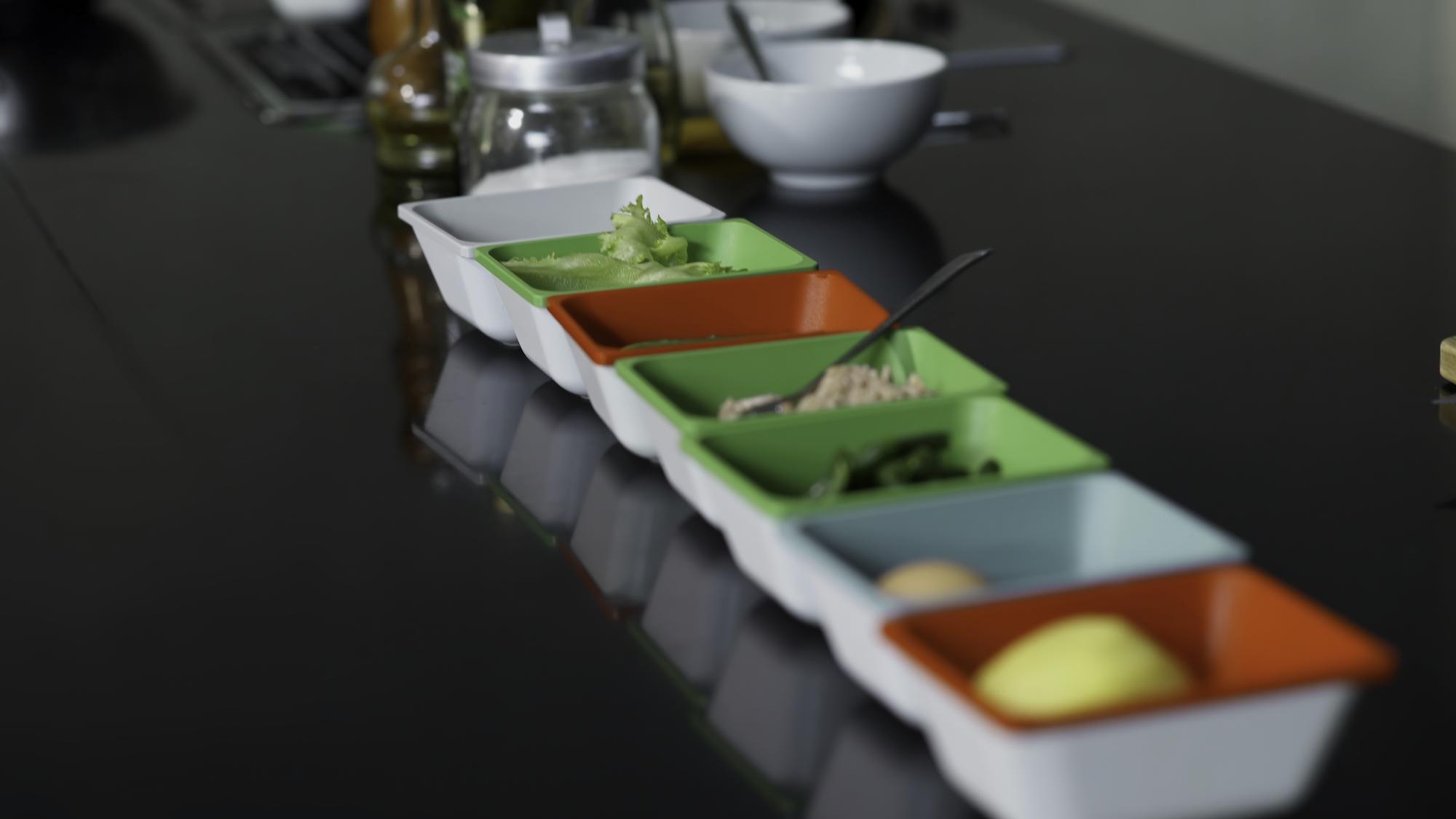 sample catering package laid out on table